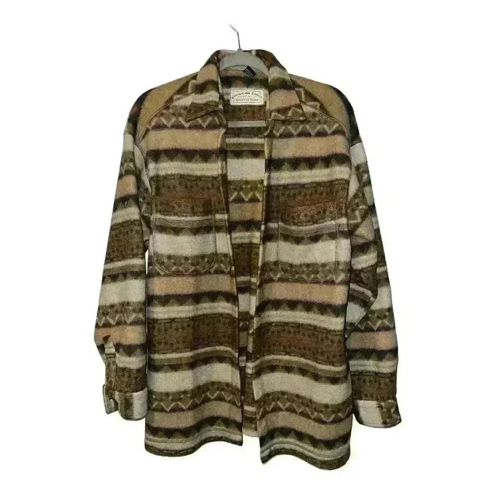 American Eagle Outfitters Mens Vintage Brown Aztec Shacket, Small
